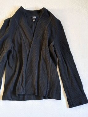 eileen fisher ♡ waffle knit textured black open cardigan large italian usa